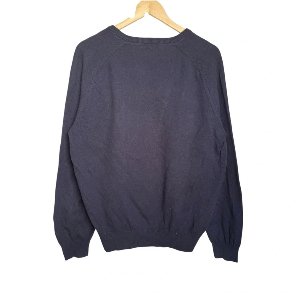 J.Crew V-Neck Sweater Cotton Cashmere Blend Mens Large Navy Blue Knit Classic